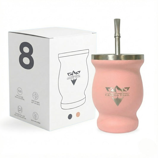 Vaso matero térmico 240 ml con bombilla acero inoxidable Rosa Melón