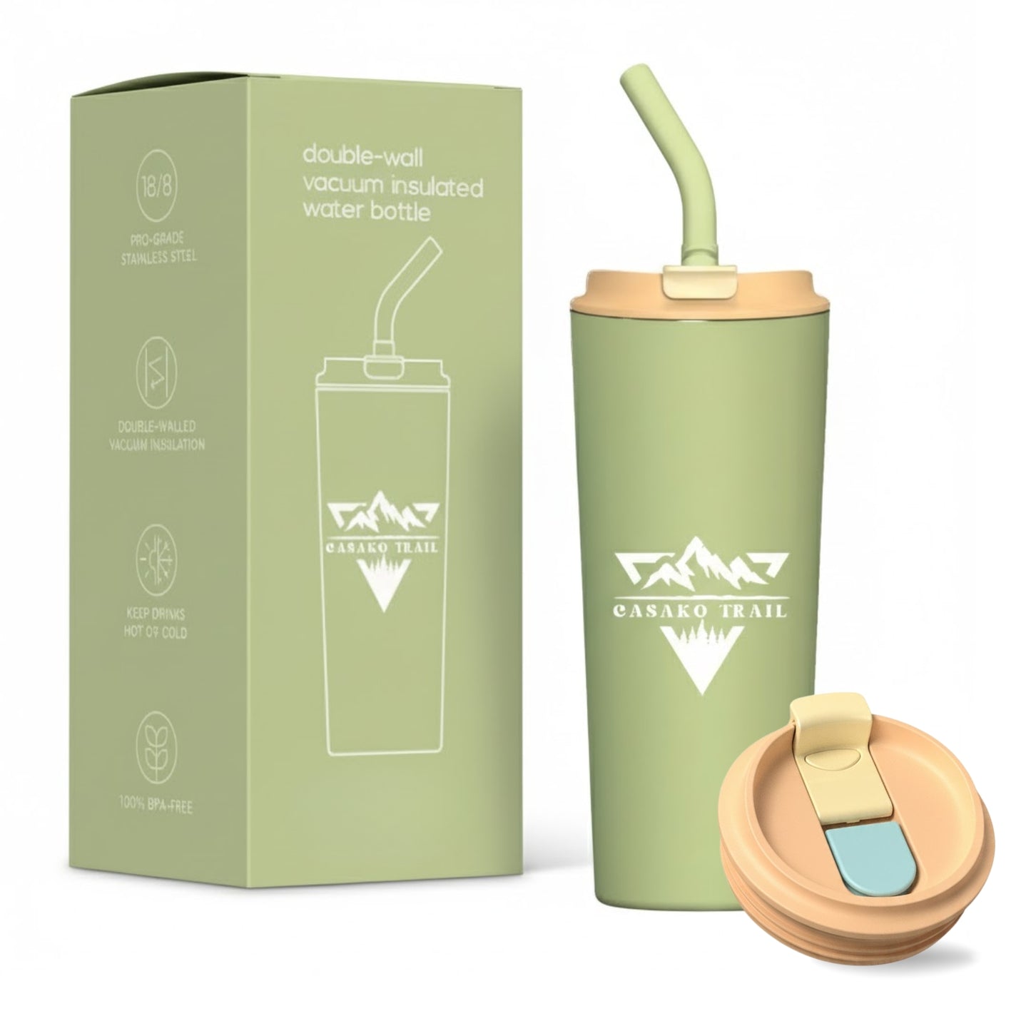 Vaso térmico 700 ml con bombilla Flow acero inoxidable Verde Matcha