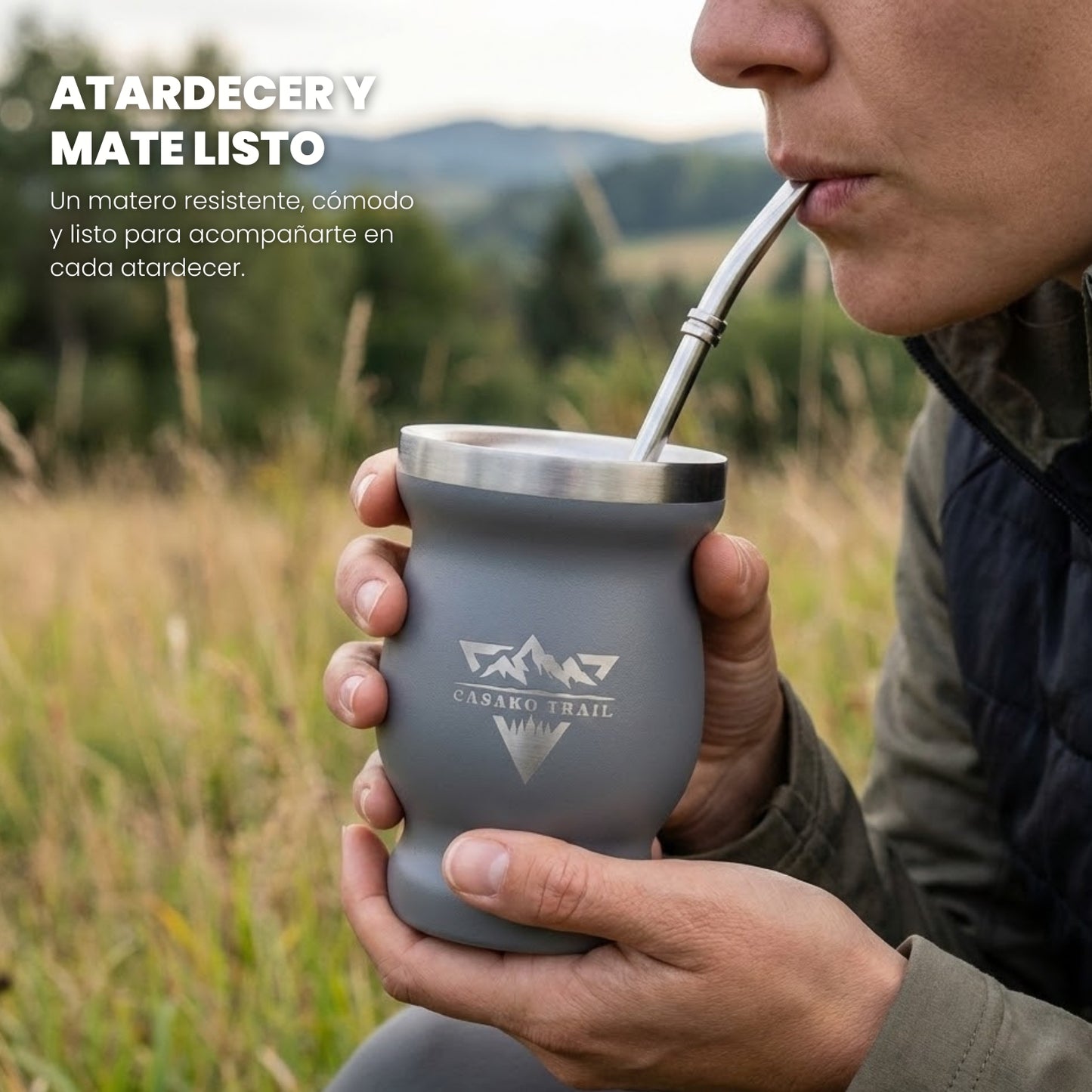 Vaso matero térmico 240 ml con bombilla acero inoxidable Set de 2 Gris Granito