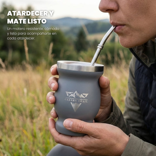 Vaso matero térmico 240 ml con bombilla acero inoxidable + 2 Bombillas Gris Granito