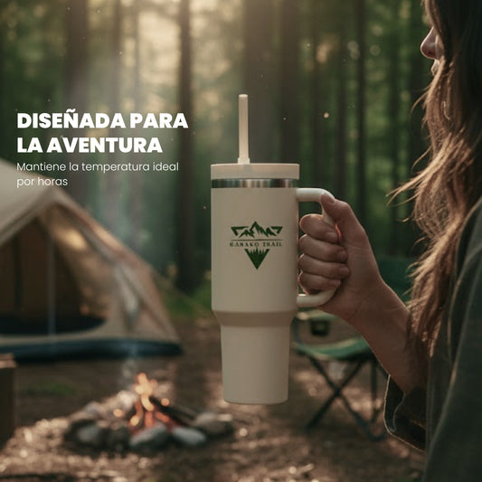 Tumbler térmico 1,2 L con asa y bombilla Trail acero inoxidable Marfil Starlight