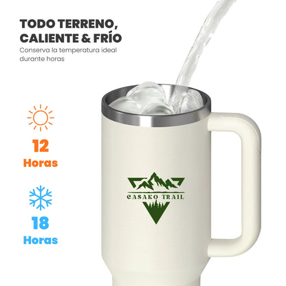 Tumbler térmico 1,2 L con asa y bombilla Trail acero inoxidable Marfil Starlight