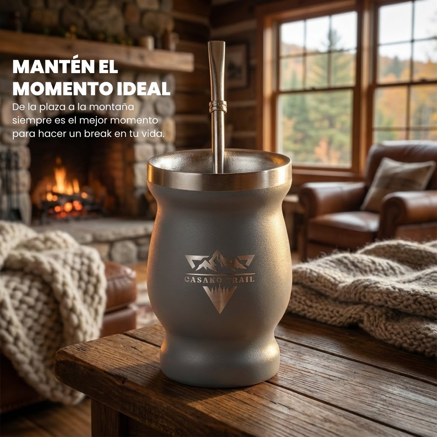 Vaso matero térmico 240 ml con bombilla acero inoxidable Set de 2 Gris Granito