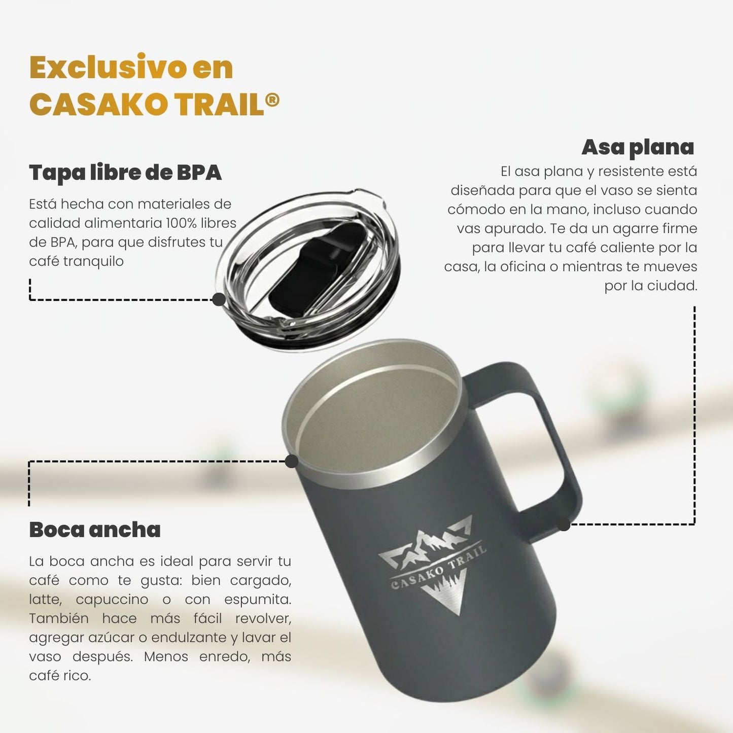 Mug térmico 700 ml Inox Slide Lid acero inoxidable Negro Volcánico