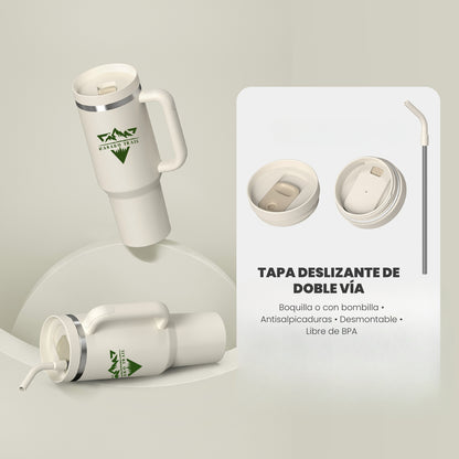 Tumbler térmico 1,2 L con asa y bombilla Trail acero inoxidable Marfil Starlight