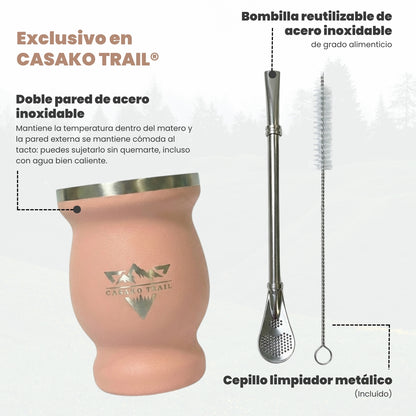 Vaso matero térmico 240 ml con bombilla acero inoxidable Set de 2
