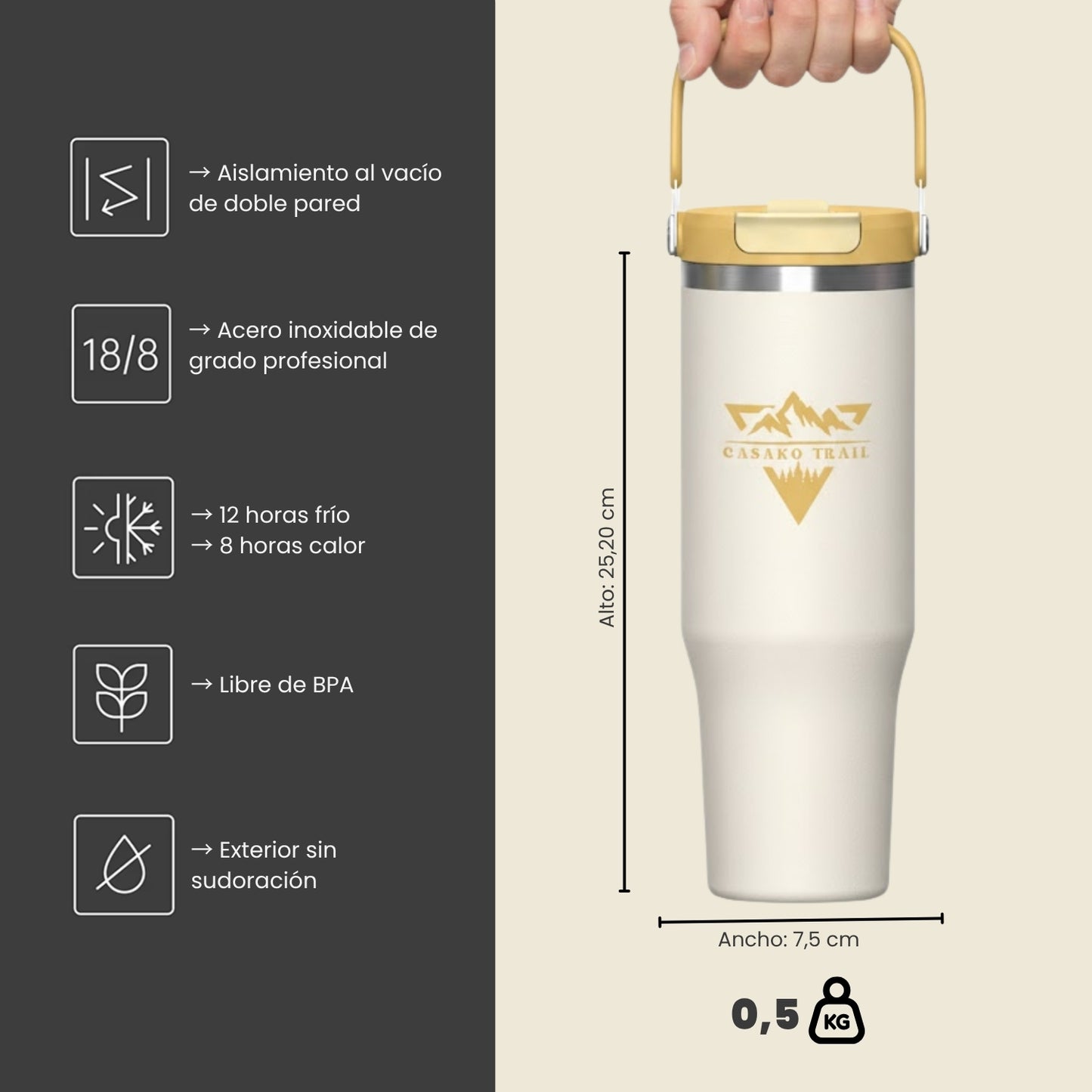 Tumbler térmico 1,2 L Flow KO-Lock a prueba de derrames Vainilla Ámbar