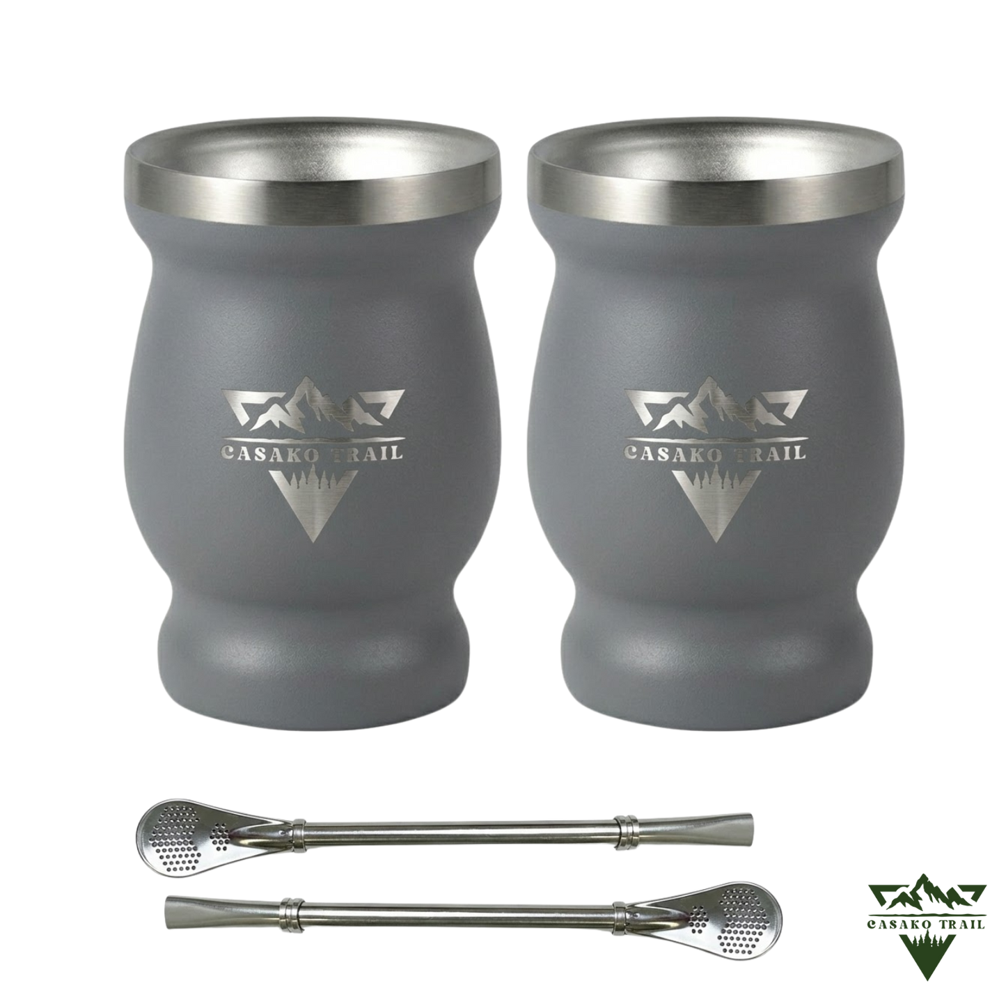 Vaso matero térmico 240 ml con bombilla acero inoxidable Set de 2 Gris Granito