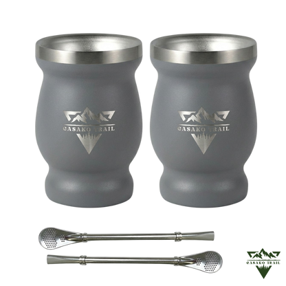 Vaso matero térmico 240 ml con bombilla acero inoxidable Set de 2 Gris Granito