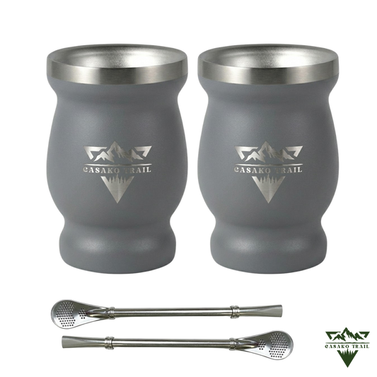 Vaso matero térmico 240 ml con bombilla acero inoxidable Set de 2 Gris Granito