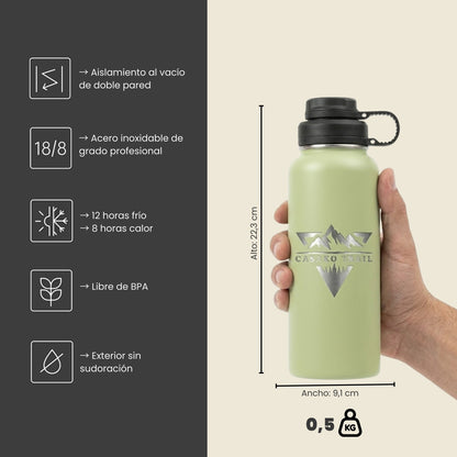 Botella térmica 1 L (950 ml) acero inoxidable Verde Salvia