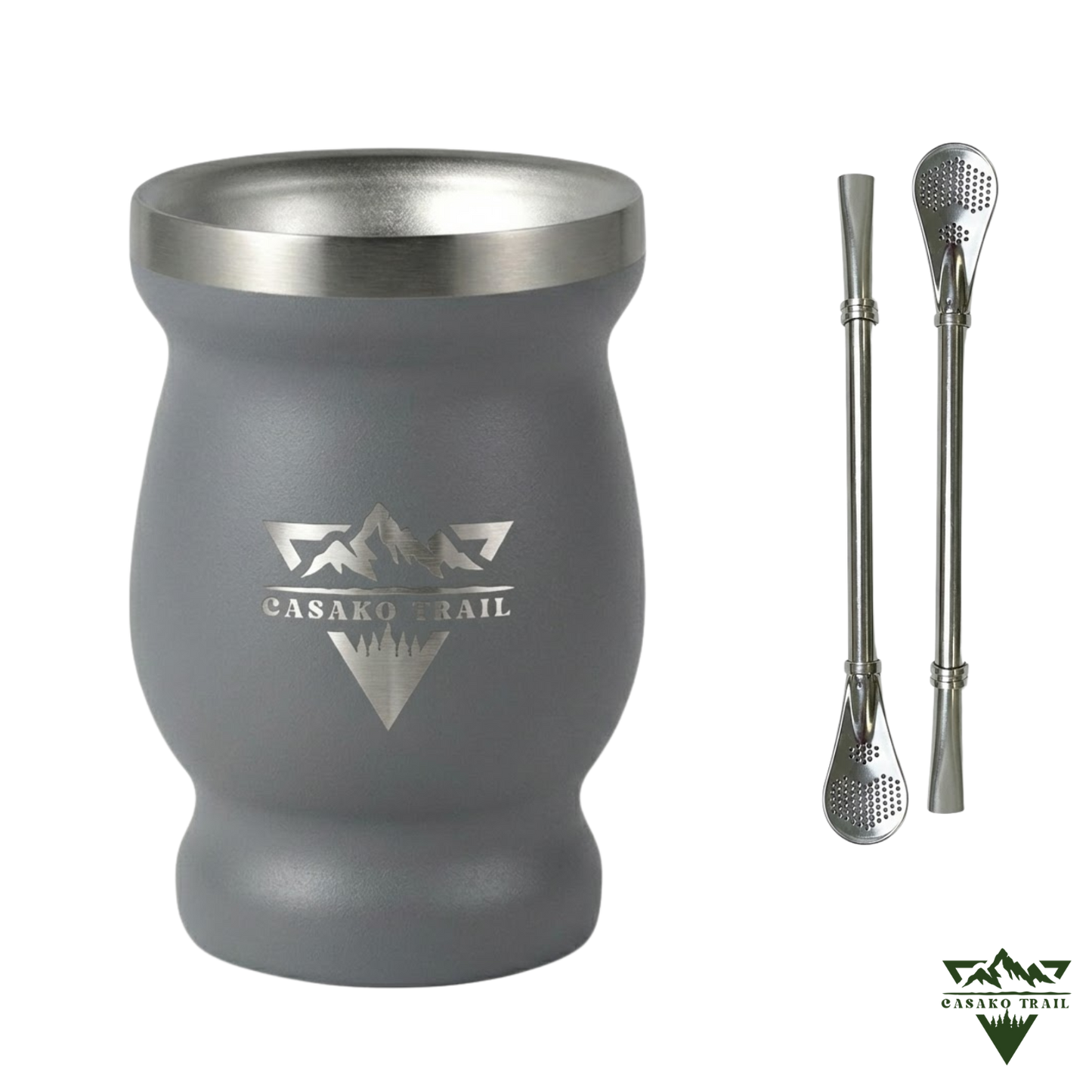 Vaso matero térmico 240 ml con bombilla acero inoxidable + 2 Bombillas Gris Granito