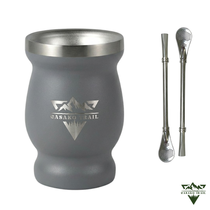 Vaso matero térmico 240 ml con bombilla acero inoxidable + 2 Bombillas Gris Granito