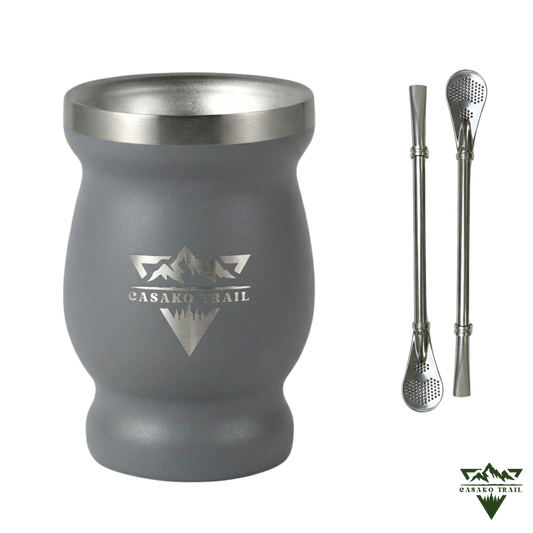 Vaso matero térmico 240 ml con bombilla acero inoxidable + 2 Bombillas Gris Granito